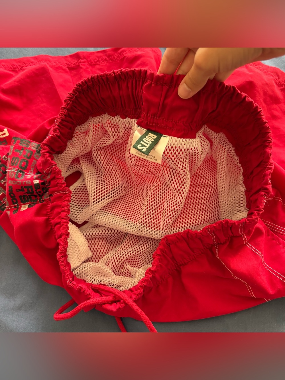 Red Drawstring Swim Trunks with Side Graphic Panel - Picture 3 of 4